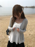 Brun Two-Button See-through Ribbed Knit Cardigan