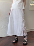 Loading Side Ribbon String Side Slit Back Banding Nylon Long Skirt