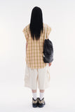 Rough crop sleeveless snap check shirt