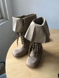 Semu lace-up fold long boots