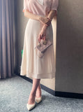 Kain Puff Color Matching Tie-Neck Short Sleeve Blouse