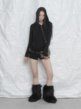 [mnem] Button Fur Hoodie Top