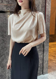 Azrin Half-Neck Drape Short Sleeve T-blouse