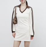 Newden V-neck Color Matching One Piece