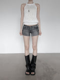 Fade pocket raw denim shorts