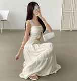 Tiered Frill Sleeveless A-line Banding Long Skirt Two-Piece Set Vacation Look