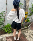 Uet US Overfit Off-Shoulder Printed Short Sleeve T-Shirt