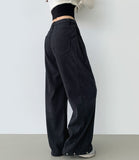 Corduroy Hem Snap Folding Cut Long Wide Pants