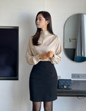 Grash Half Neck Drape Blouse