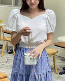 Missing Heart Neck Puff Span T-Blouse