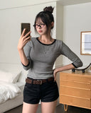 Now Color Matching Stripe Three Quarter T-shirt