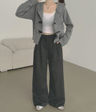 Wool Pin Tuck Button Adjust Wide Slacks