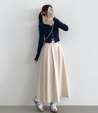 Hepburn A-Line Flare Fit Pin Tuck Banding Long Skirt