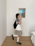 Benudine Check Banding Tiered Midi Skirt