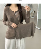 Mesh Sleeveless Bustier Long Sleeve Cardigan Set Knit