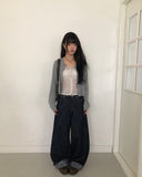 Jakan Flower Roll-up Wide Denim Pants