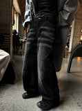 Corduroy wide washed denim pants