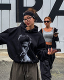 B-Pit Print Snap Balloon Crop Hoodie