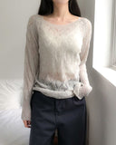 Bubble Punching Boat Neck Loose Fit Knit