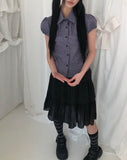 Coated Check Short Sleeve Blouse