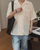 Wavy Open Collar Half Shirt