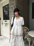 Pombo Tiered Frill Over Fit Short Sleeve Puff Blouse