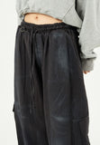 Oil washed back cargo wide banding pants