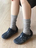 Bonu Ribbed See-Through Knee Socks Shirring Pleated Socks