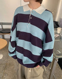 [unisex] Hokine Stripe Over Collar Knit