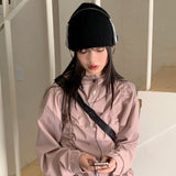 Pebble Shirring String Windbreaker Long Sleeve Hood T-shirt