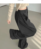 4-Season Folding Side Cut Inner Button Wide Slacks Pants