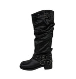 Doze Wrinkle Leather Buckle Long Boots