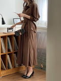 [Hairband Set] Macy Collar Wrap Shirt Banding Long Skirt Set