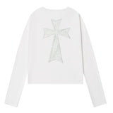 LACE BACK CROSS U-Neck Long Sleeve