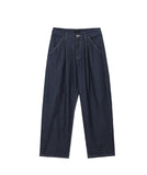 One-Tuck Linen Raw Edge Wide Denim Pants