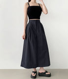 Whith Lining In Skirt Banding Rustling Nylon Pintuck Long Skirt
