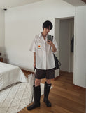 Britain embroidery linen half shirt
