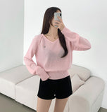 Colorful Pendant Point V-Neck Long Sleeve Knit