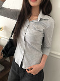 Kar Open Collar Pocket Three Quarter T-shirt