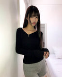 Legend Unbalanced Button V Ribbed Knit