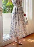 Luena Toile Flower Puff Long One Piece (Belt Set)