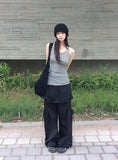 Kaze Nylon Pocket Wide Frill Skirt Pants