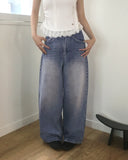 Karik two-way snap button washed wide denim pants