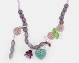Hinning Heart Pendant Flower Bead Necklace