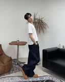 Elt raw wide denim pants