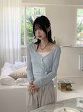 Deepu linen two-way V-neck cropped long sleeve cardigan