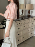 Love It Tie Diagonal Frill Puff Blouse