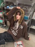 Loud Corduroy Studded Fur Hooded Zip-Up