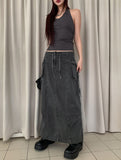 Pigmented Rope Cut Cargo Long Skirt
