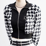Monet Hound Checked Fur Jacket